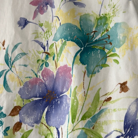 VTG Watercolor Floral Print White Cotton Twill/Sailcloth Jacket w Pockets - Picture 10 of 11